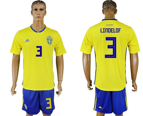 Sweden #3 Lindelof Home Soccer Country Jersey